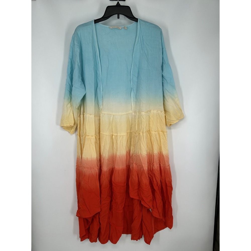 Soft Surroundings Ombre Kimono Cardigan Womens XL Blue Red Colorblock Open Front